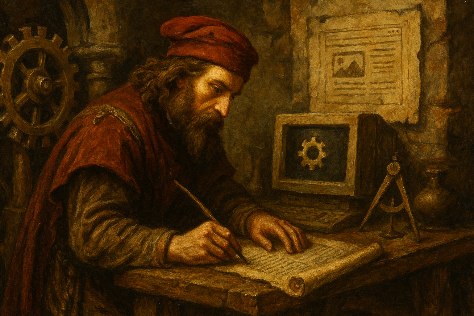 Ein SEO-Ingenieur arbeitet an der Optimierung seiner Webseite im Jahr 1645
